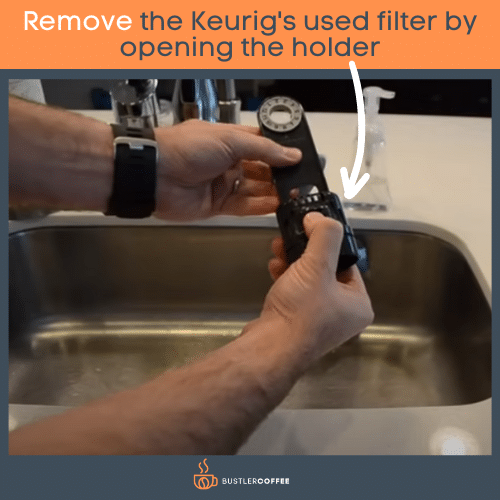 Remove the used filter by opening the holder